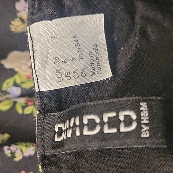 Women Size 6 Dress Black Ivory Floral Butterflies Spaghetti Strap H & M DIVIDED - Picture 8 of 10